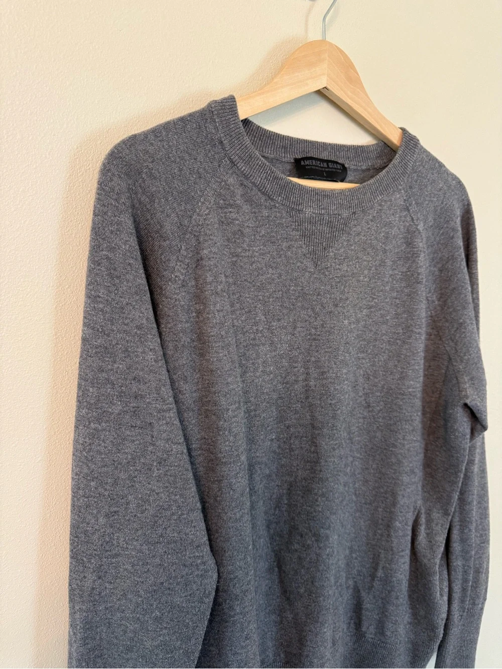 American Giant Merino Wool Cotton Crewneck Sweater Gray Size Large Made in USA